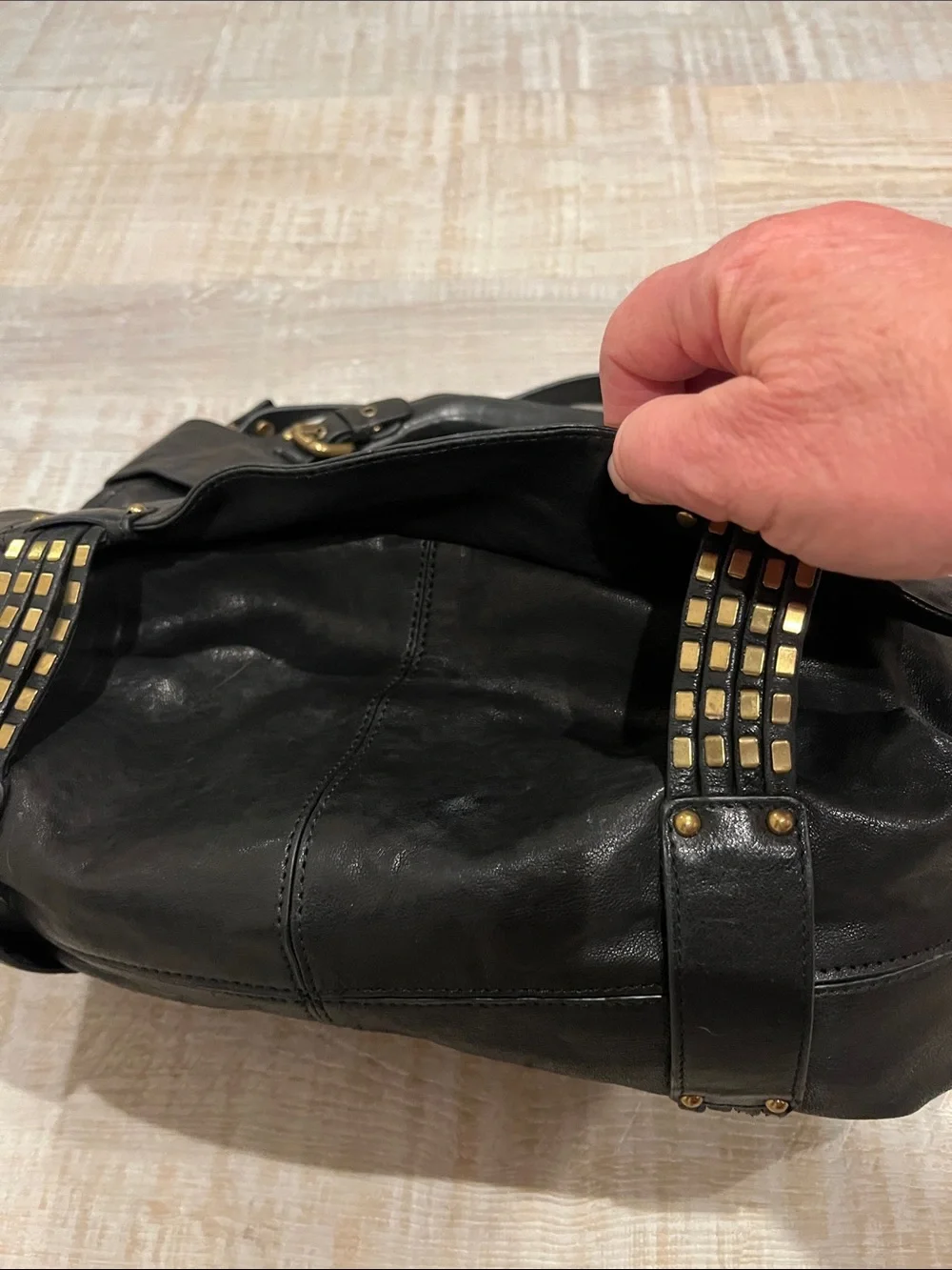 Kooba Black Leather Bag with Gold Studs